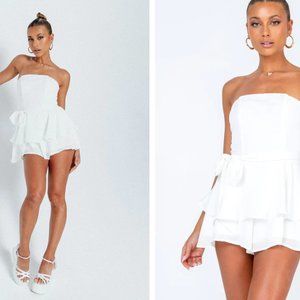 White romper with tie belt